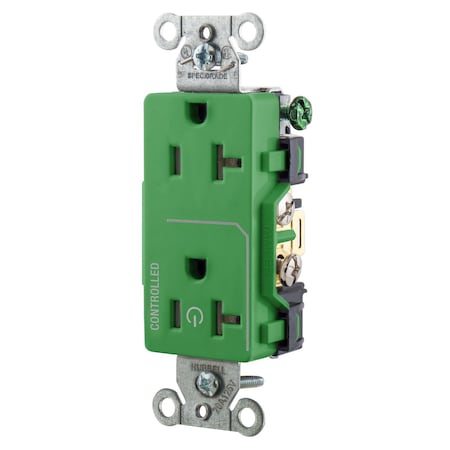 Hubbell Wiring Device-Kellems Straight Blade Receptacle, 5-20R, 20 A, 125V AC, 2 Pole, 3 Wire, Grounded DR20C1GN
